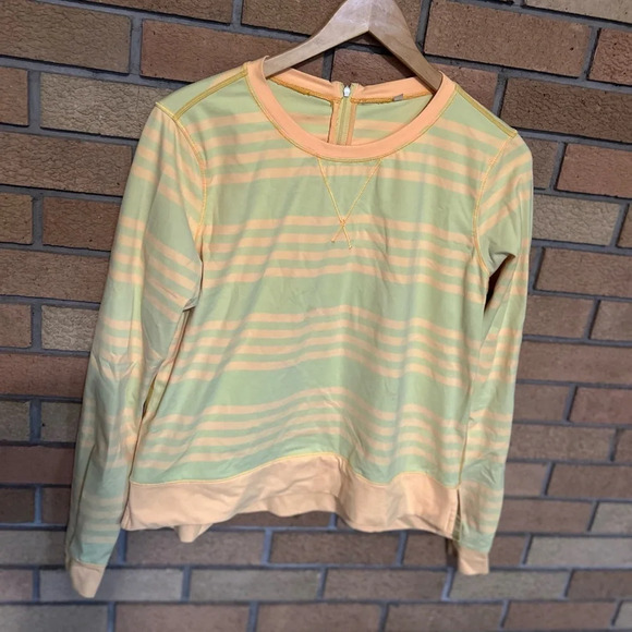 Lululemon Womens Mellow Yellow Striped Run Warm Up Crew Long Sleeve Zip Size 10 - Picture 1 of 5
